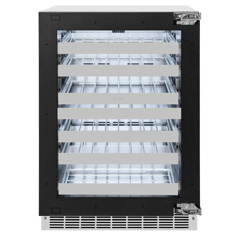 ZLINE Autograph Edition 24 in. Touchstone Dual Zone 44 Bottle Wine Cooler With Panel Ready Glass Door And Matte Black Handle RWDPOZ-24-MB by Farmhouse Kitchen and Bath