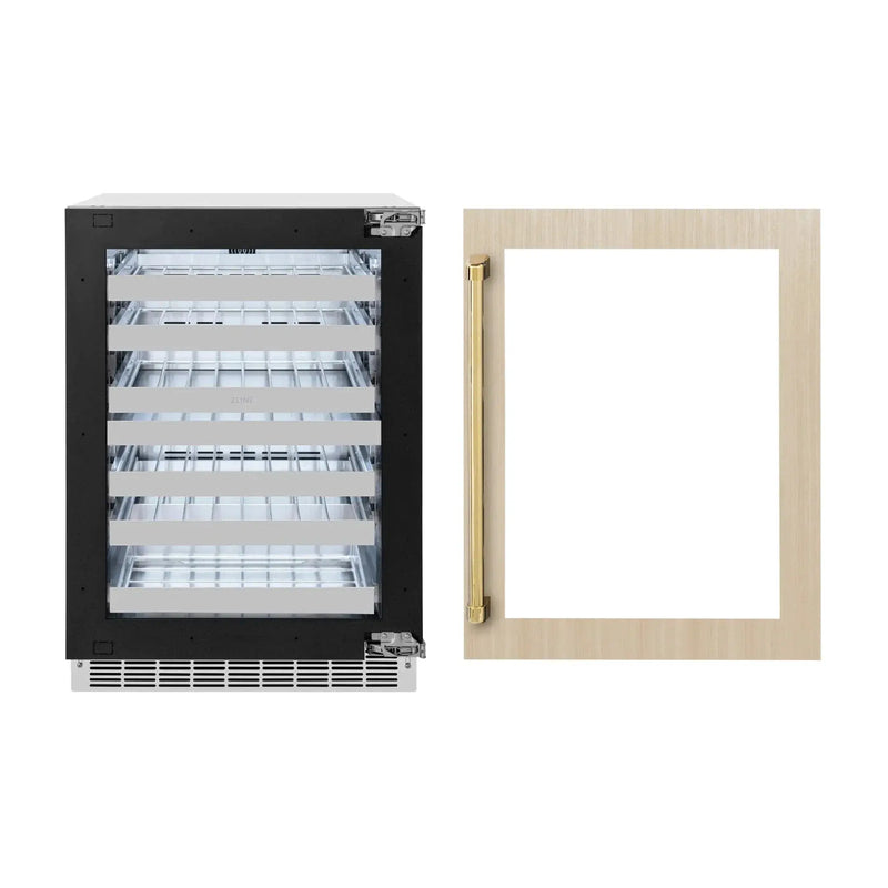 ZLINE Autograph Edition 24 in. Touchstone Dual Zone 44 Bottle Wine Cooler With Panel Ready Glass Door And Polished Gold Handle RWDPOZ-24-G by Farmhouse Kitchen and Bath