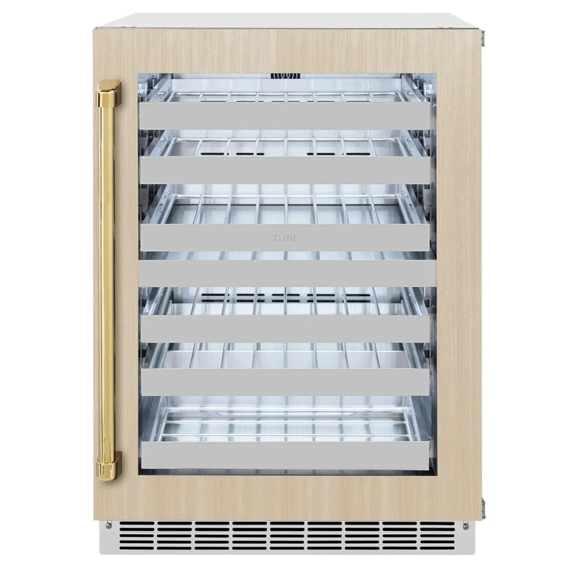 ZLINE Autograph Edition 24 in. Touchstone Dual Zone 44 Bottle Wine Cooler With Panel Ready Glass Door And Polished Gold Handle RWDPOZ-24-G by Farmhouse Kitchen and Bath