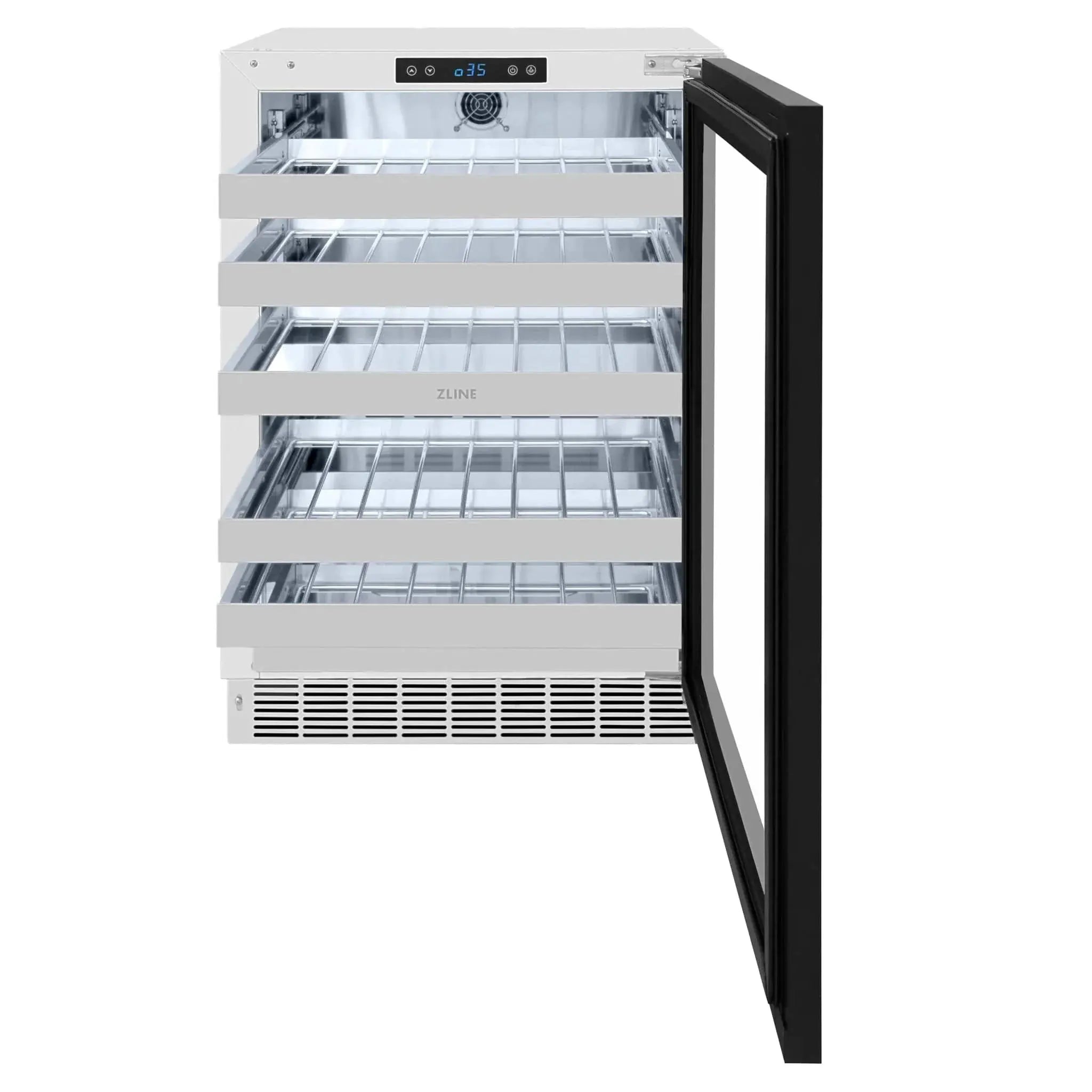 ZLINE Autograph Edition 24 in. Touchstone Dual Zone 44 Bottle Wine Cooler With Panel Ready Glass Door And Polished Gold Handle RWDPOZ-24-G by Farmhouse Kitchen and Bath