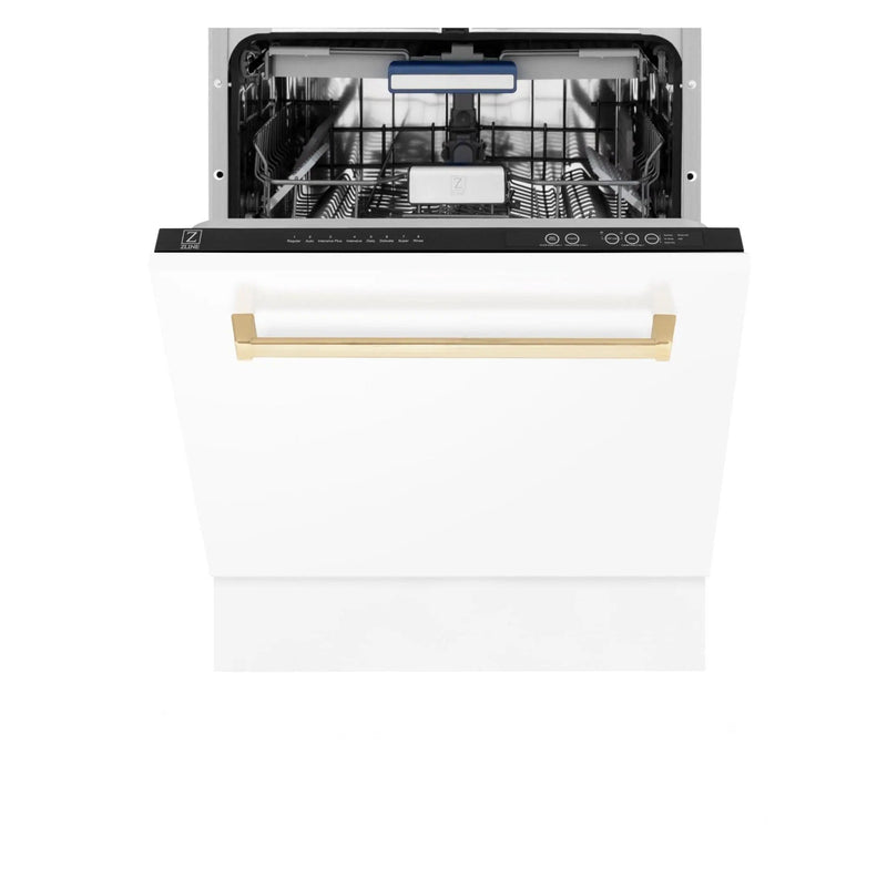 ZLINE Autograph White Door 24" Dishwasher, Gold Handle DWVZ-WM-24-G by Farmhouse Kitchen and Bath