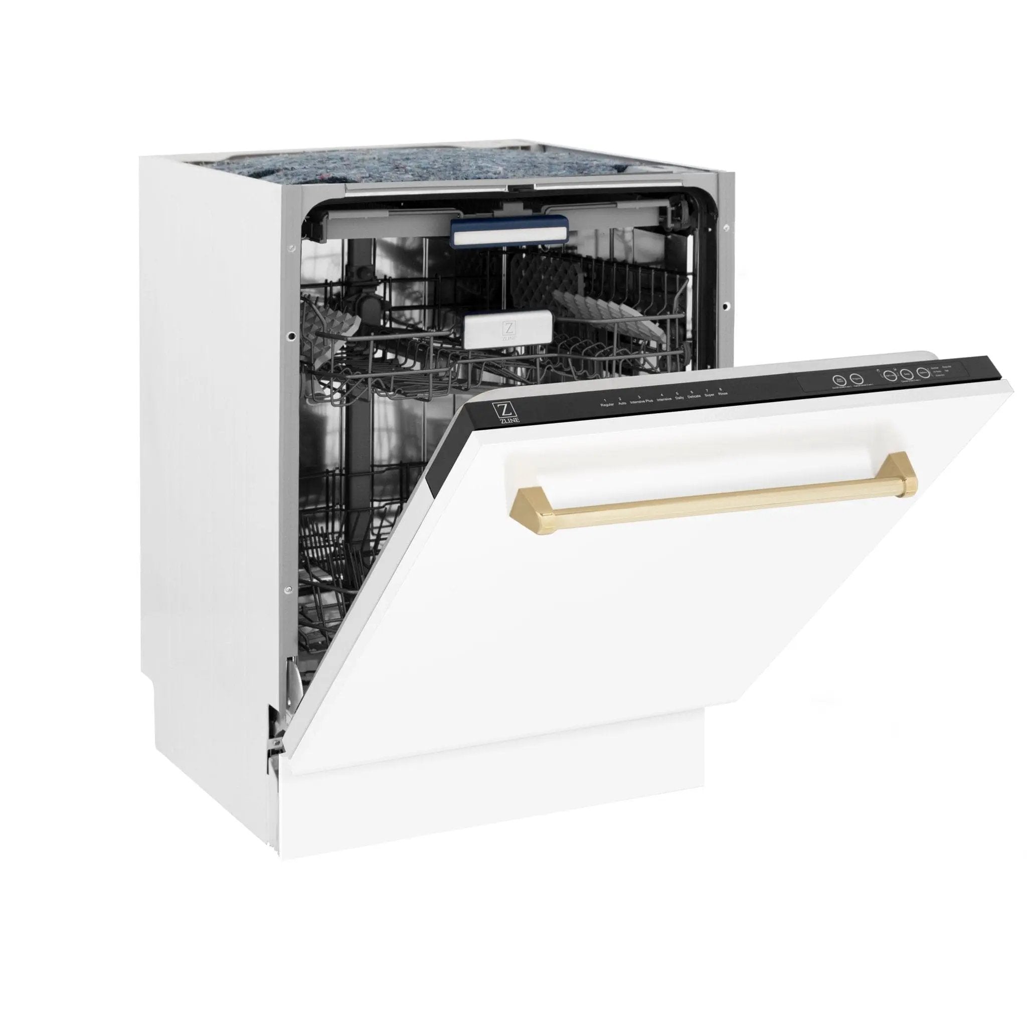 ZLINE Autograph White Door 24" Dishwasher, Gold Handle DWVZ-WM-24-G by Farmhouse Kitchen and Bath