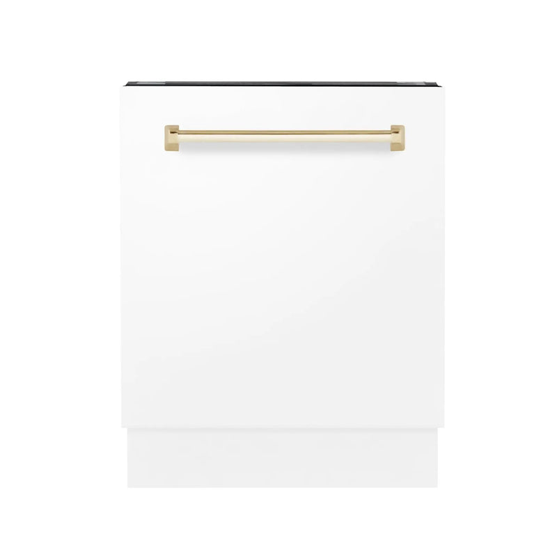 ZLINE Autograph White Door 24" Dishwasher, Gold Handle DWVZ-WM-24-G by Farmhouse Kitchen and Bath