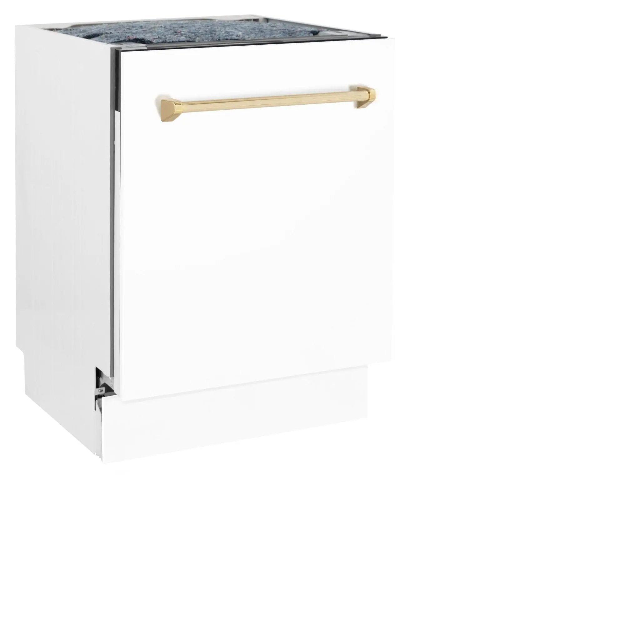 ZLINE Autograph White Door 24" Dishwasher, Gold Handle DWVZ-WM-24-G by Farmhouse Kitchen and Bath