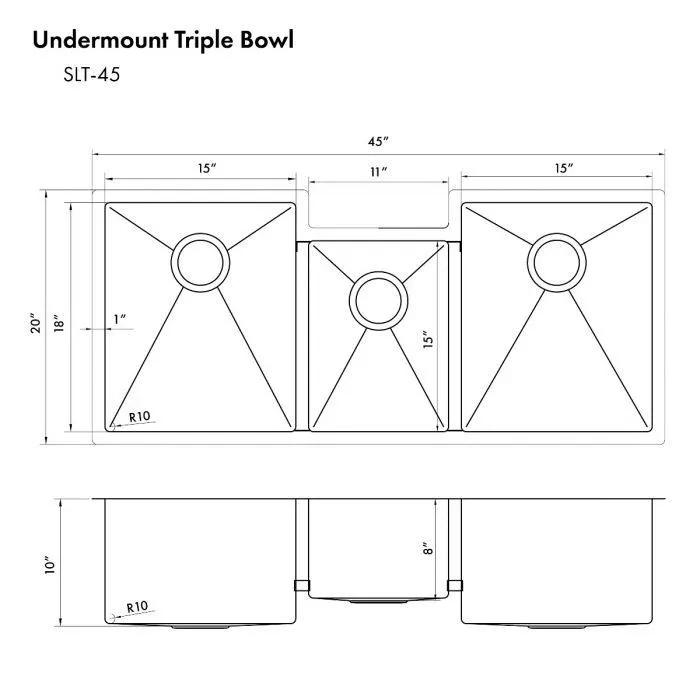 ZLINE Breckenridge 45" Undermount Single Bowl, Sink Stainless, SLT-45 by Farmhouse Kitchen and Bath