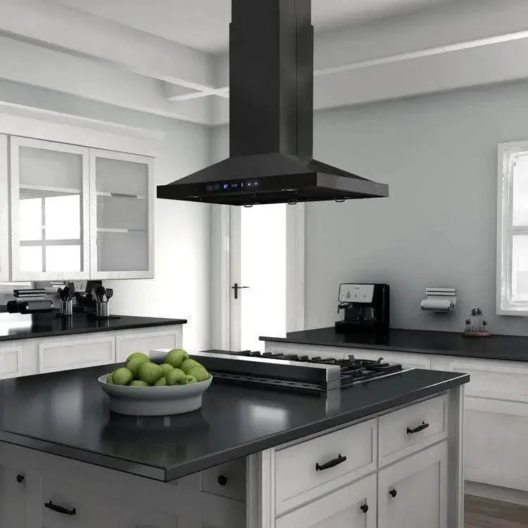 ZLINE Convertible Vent Island Mount Range Hood in Black Stainless Steel BSGL2iN-42 by Farmhouse Kitchen and Bath