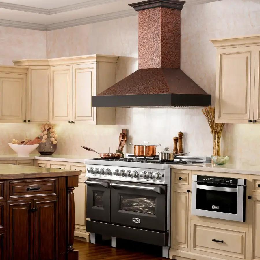 ZLINE 48" Hand-Hammered Copper Finish Wall Range Hood, 655-HBXXX-48 by Farmhouse Kitchen and Bath