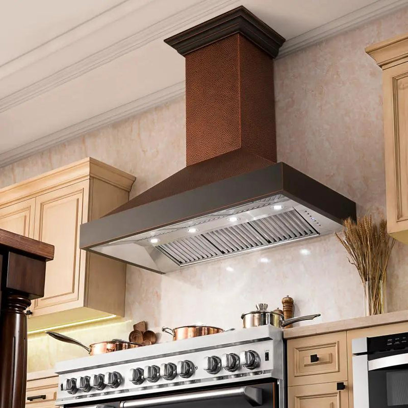 ZLINE 48" Hand-Hammered Copper Finish Wall Range Hood, 655-HBXXX-48 by Farmhouse Kitchen and Bath