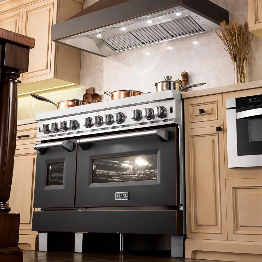 ZLINE 48" Hand-Hammered Copper Finish Wall Range Hood, 655-HBXXX-48 by Farmhouse Kitchen and Bath