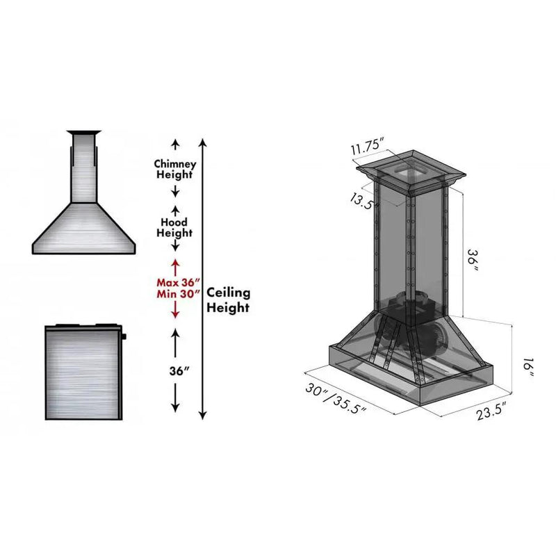 ZLINE 30" Copper Finish Island Range Hood, 655i-CSSSS-30 by Farmhouse Kitchen and Bath