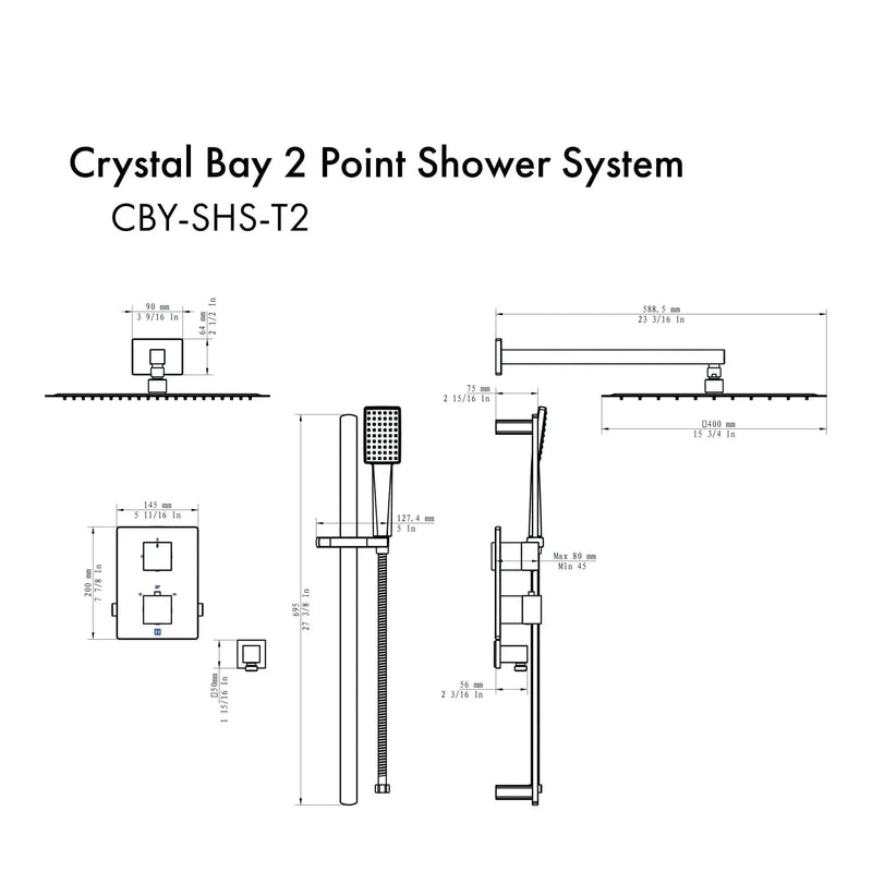 ZLINE Crystal Bay Thermostatic Shower System CBY-SHS-T2-PG by Farmhouse Kitchen and Bath