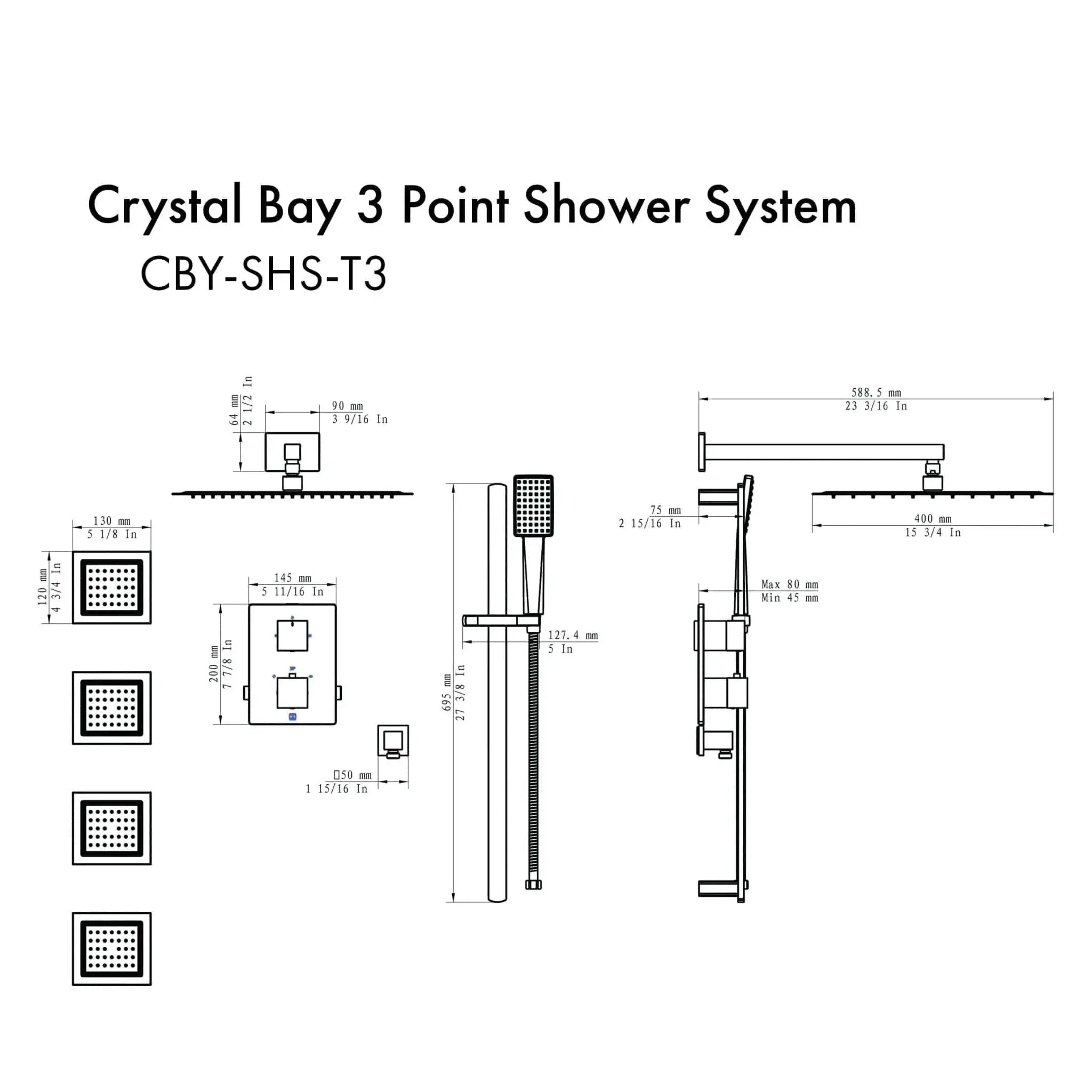ZLINE Crystal Bay Thermostatic Shower System with Body Jets CBY-SHS-T3-CB by Farmhouse Kitchen and Bath