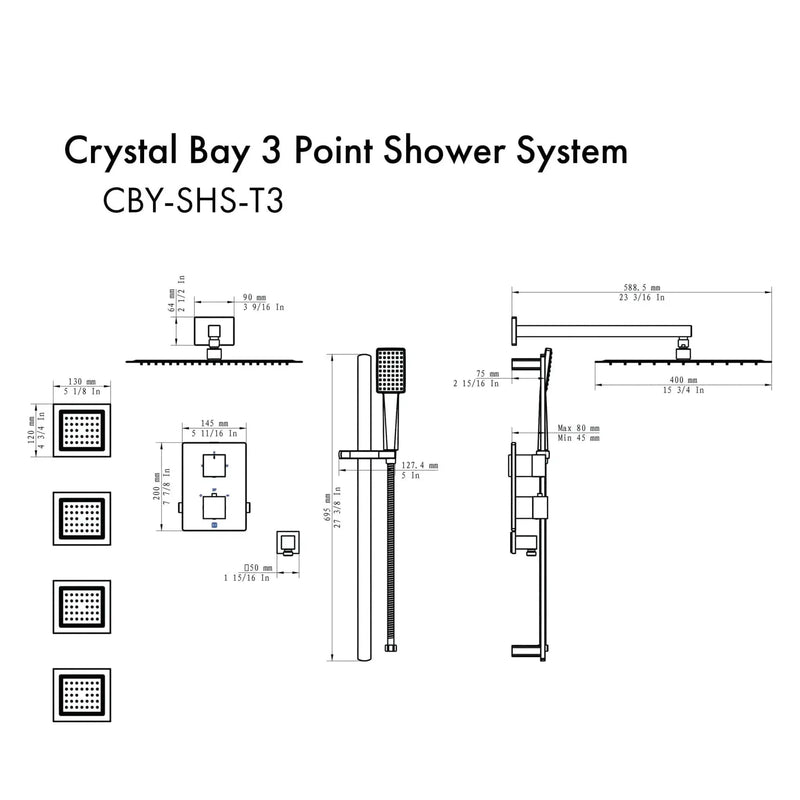 ZLINE Crystal Bay Thermostatic Shower System with Body Jets CBY-SHS-T3-CH by Farmhouse Kitchen and Bath