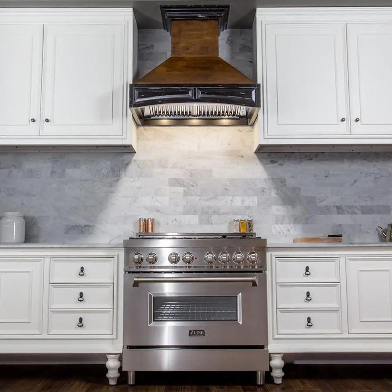 ZLINE 42" Wooden Wall Mount Range Hood, Antigua and Walnut, 321AR-RD-42 by Farmhouse Kitchen and Bath