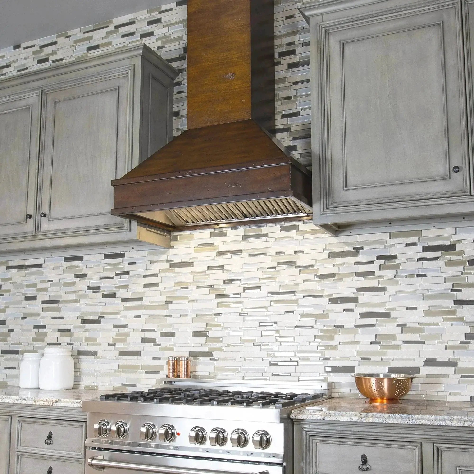 ZLINE 30" Wooden Wall Mount Range Hood in Walnut and Hamilton - Includes Motor 329WH-30 by Farmhouse Kitchen and Bath