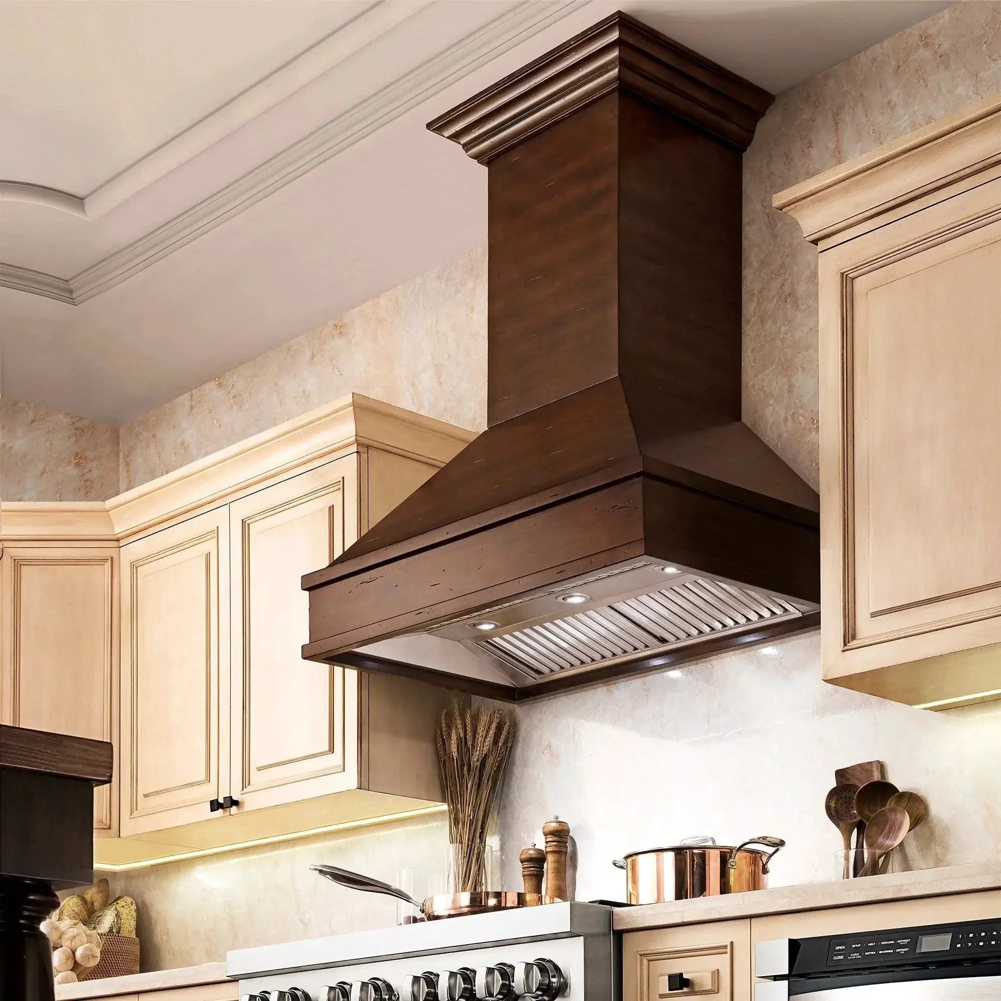 ZLINE 30" Wooden Wall Mount Range Hood in Walnut and Hamilton - Includes Motor 329WH-30 by Farmhouse Kitchen and Bath