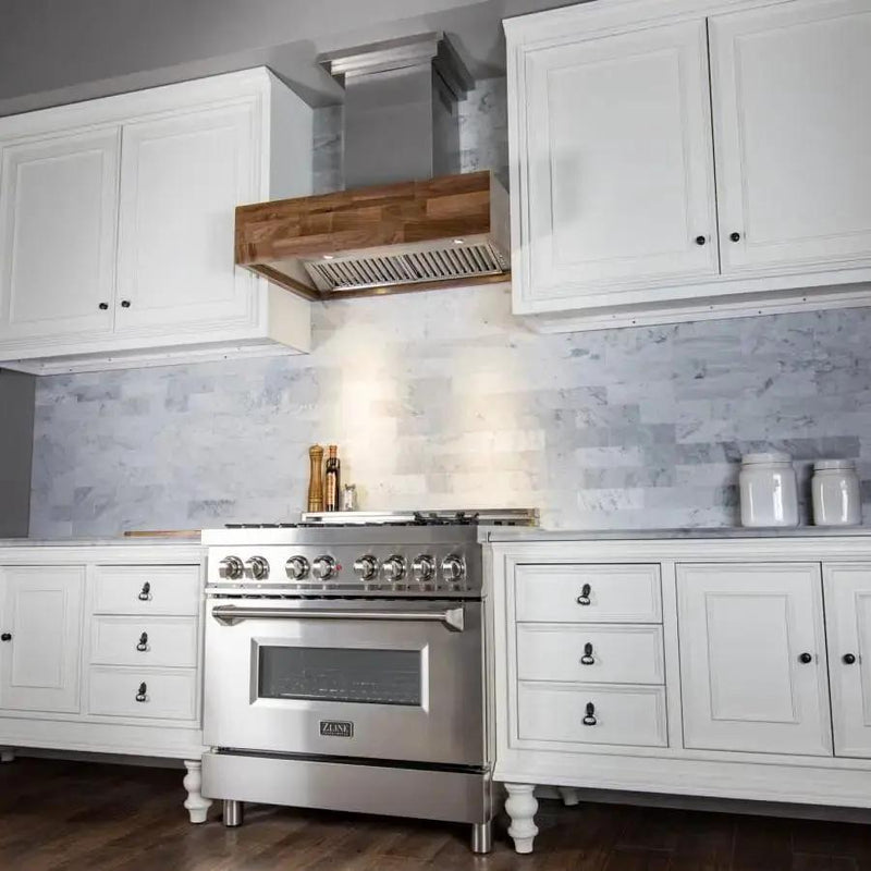 ZLINE 30" Wooden Wall Mount Range Hood Butcher Block, 681W-30 by Farmhouse Kitchen and Bath