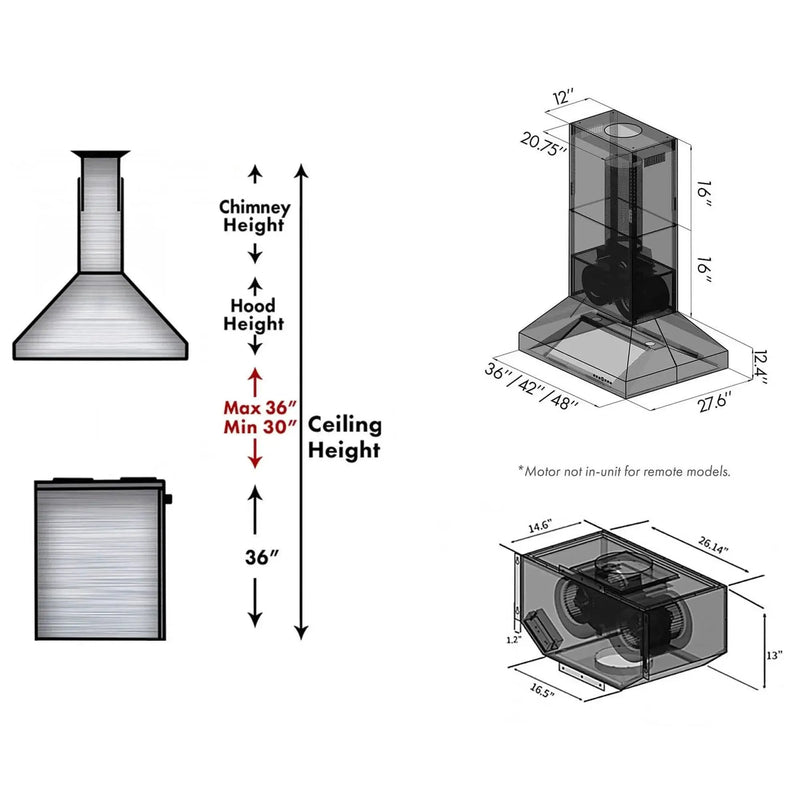 ZLINE Dual Remote Blower Island Mount Range Hood in Stainless Steel 697i-RD-36 by Farmhouse Kitchen and Bath