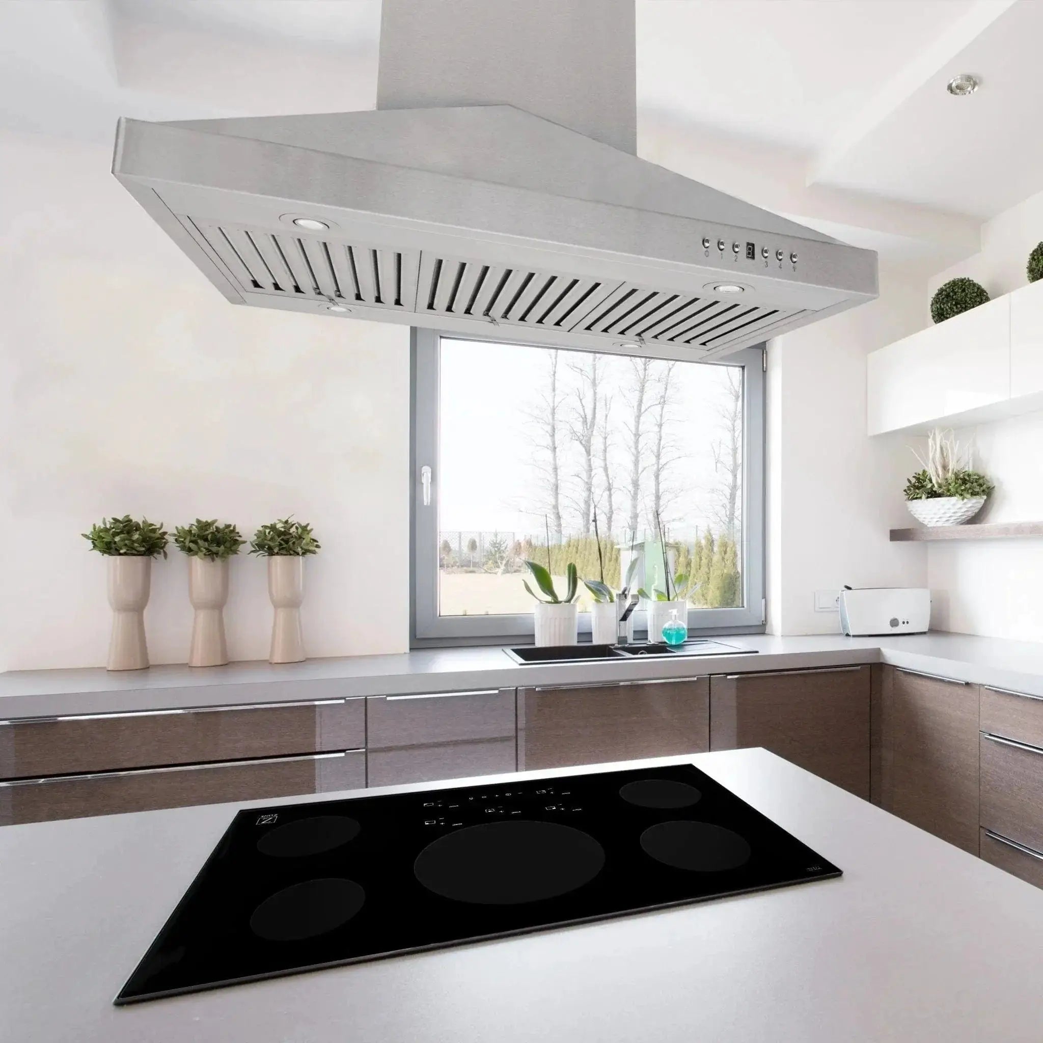 ZLINE Ducted Vent Island Mount Range Hood in Stainless Steel with Built-in ZLINE CrownSound Bluetooth Speakers GL1iCRN-BT-30 by Farmhouse Kitchen and Bath
