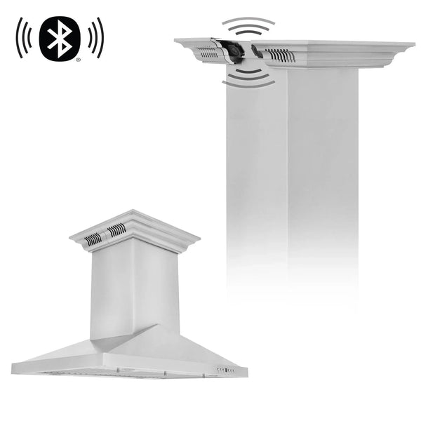 ZLINE Ducted Vent Island Mount Range Hood in Stainless Steel with Built-in ZLINE CrownSound Bluetooth Speakers GL1iCRN-BT-30