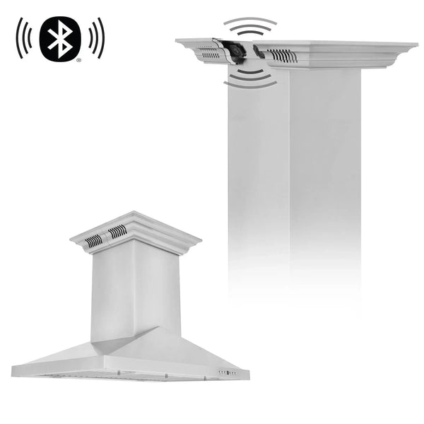 ZLINE Ducted Vent Island Mount Range Hood in Stainless Steel with Built-in ZLINE CrownSound Bluetooth Speakers GL1iCRN-BT-36, photo 2 of 13