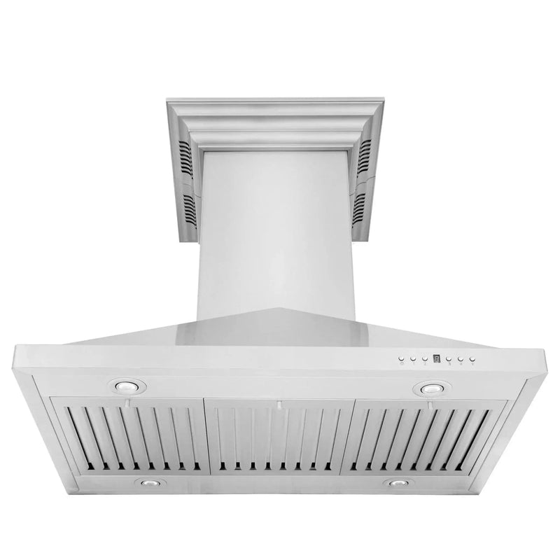 ZLINE Ducted Vent Island Mount Range Hood in Stainless Steel with Built-in ZLINE CrownSound Bluetooth Speakers GL1iCRN-BT-36 by Farmhouse Kitchen and Bath