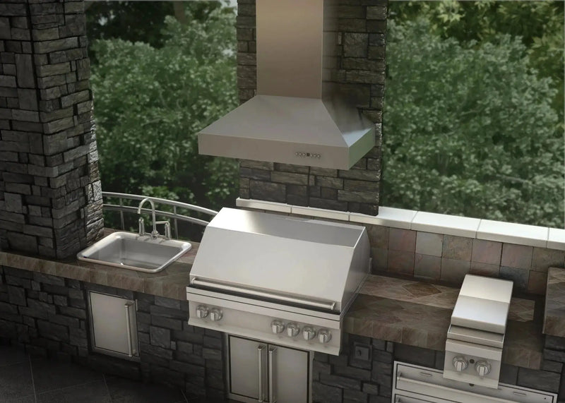ZLINE Ducted Wall Mount Range Hood in Outdoor Approved Stainless Steel 697-304-36 by Farmhouse Kitchen and Bath