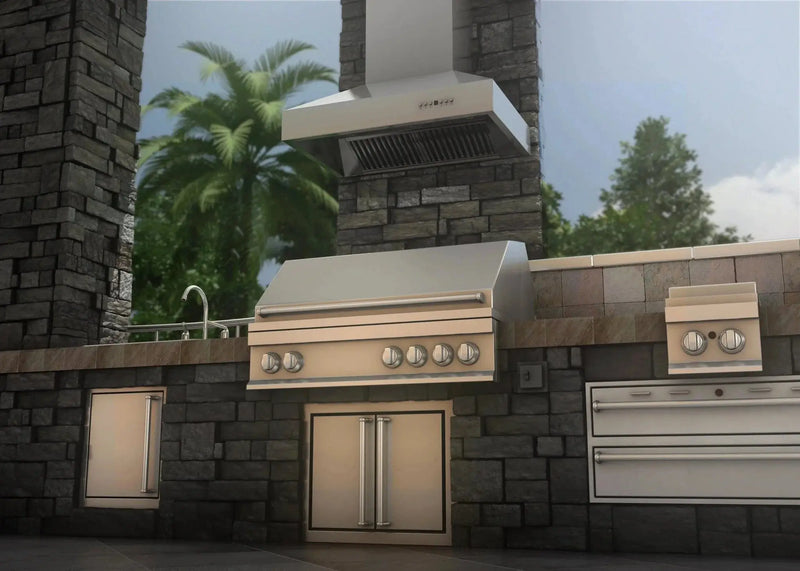 ZLINE Ducted Wall Mount Range Hood in Outdoor Approved Stainless Steel 697-304-36 by Farmhouse Kitchen and Bath