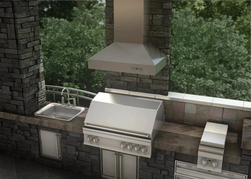 ZLINE Ducted Wall Mount Range Hood in Outdoor Approved Stainless Steel 697-304-42 by Farmhouse Kitchen and Bath