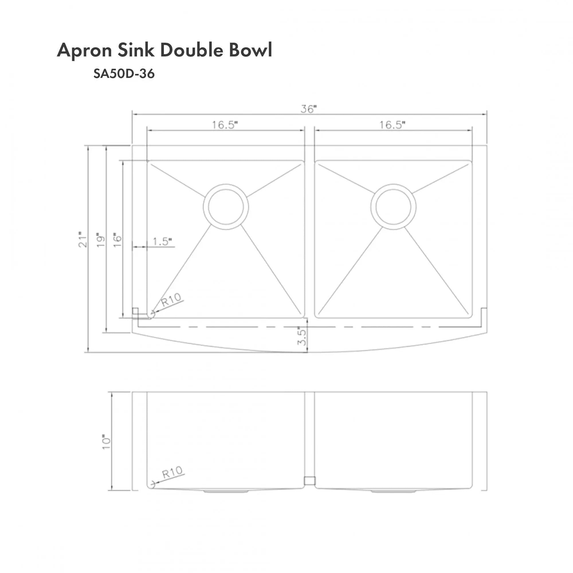ZLINE Farmhouse 36" Double Bowl Apron Sink Stainless Steel, SA50D-36 by Farmhouse Kitchen and Bath