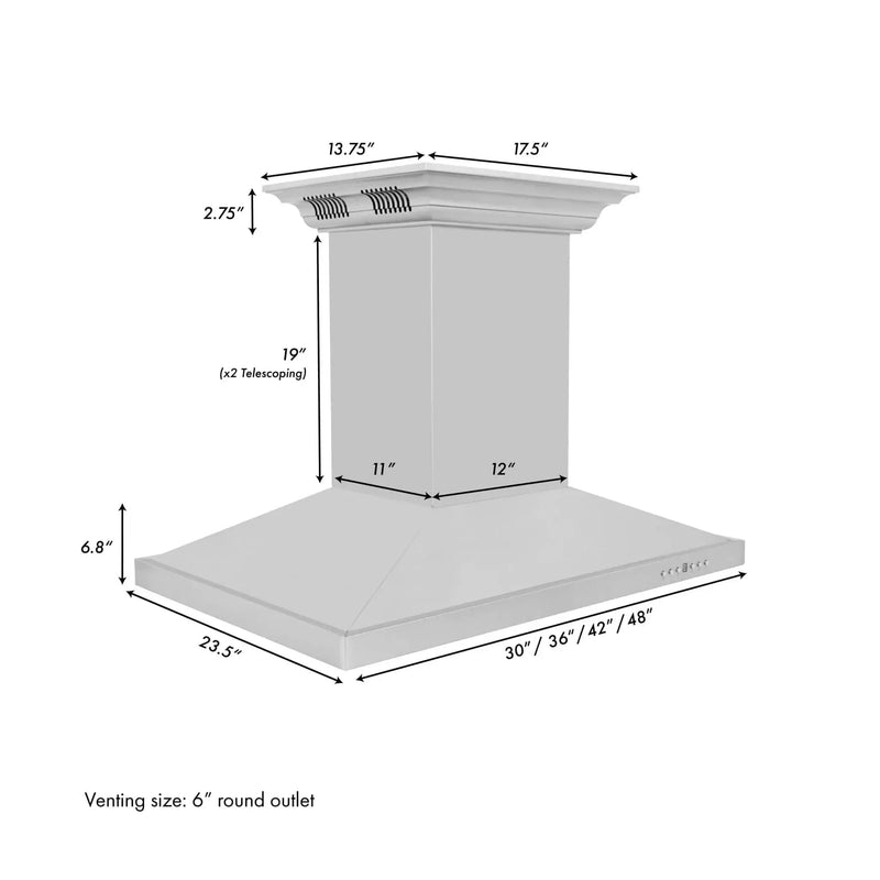 Zline Island Mount Range Hood in Stainless Steel with Built-in ZLINE CrownSound™ Bluetooth Speakers GL2iCRN-BT-42 by Farmhouse Kitchen and Bath