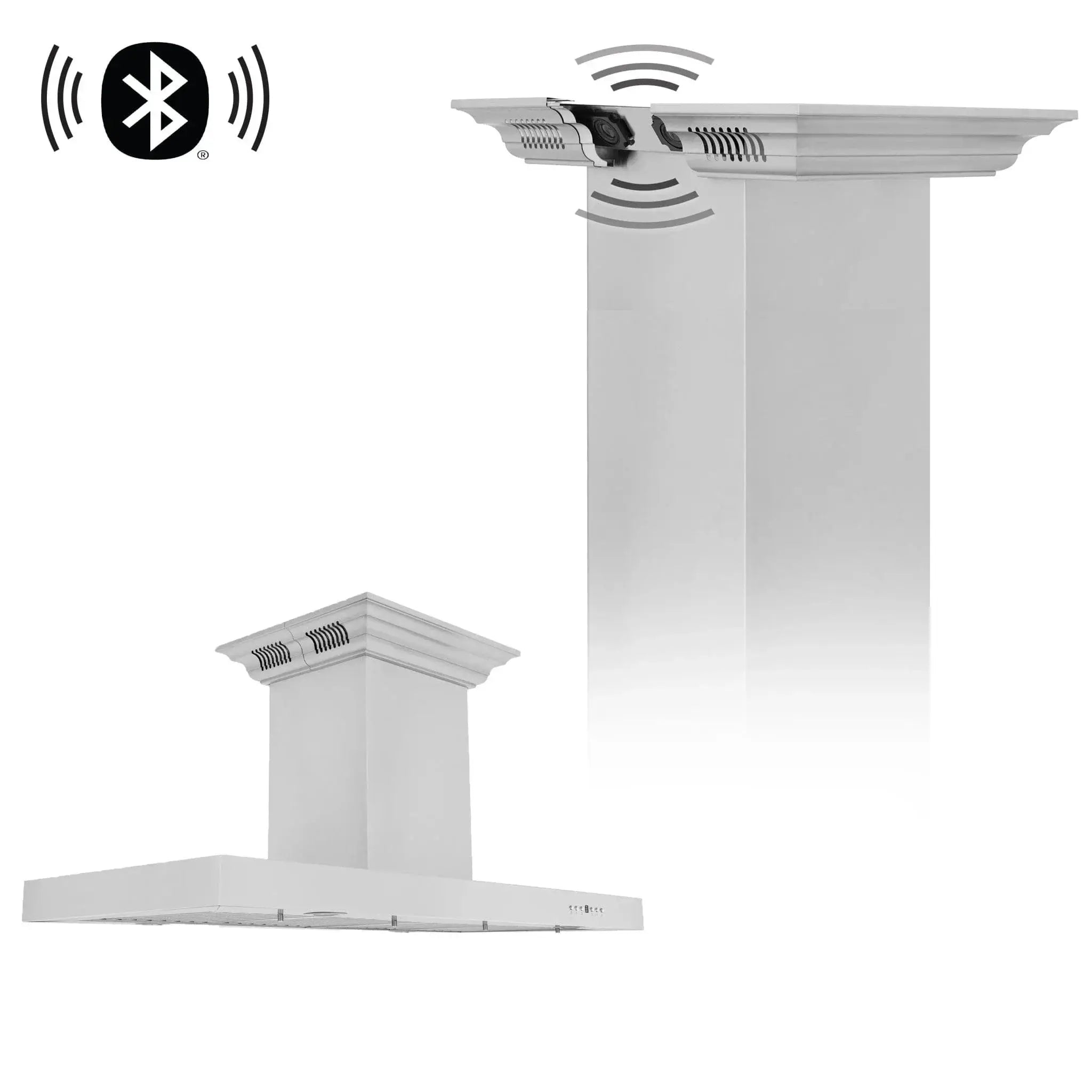 Zline Island Mount Range Hood in Stainless Steel with Built-in ZLINE CrownSound™ Bluetooth Speakers KE2iCRN-BT-48 by Farmhouse Kitchen and Bath
