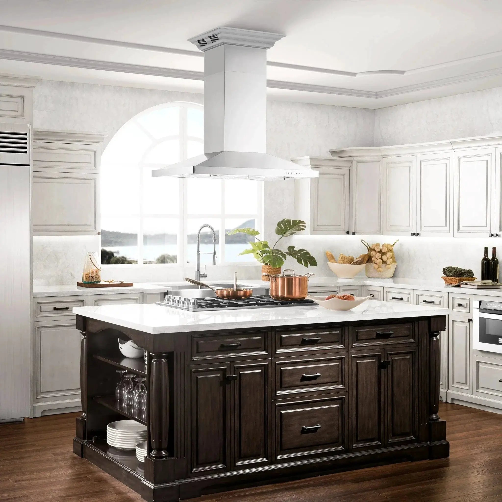 Zline Island Range Hood, Stainless, Bluetooth Speakers GL2iCRN-BT-30 by Farmhouse Kitchen and Bath