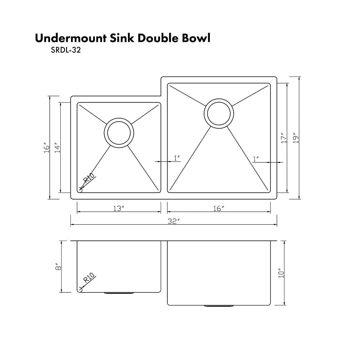 ZLINE Jackson 32" Undermount Double Bowl Sink In Stainless Steel, SRDL-32 by Farmhouse Kitchen and Bath