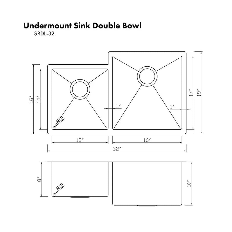 ZLINE Jackson 32" Undermount Double Bowl Sink In Stainless Steel, SRDL-32 by Farmhouse Kitchen and Bath