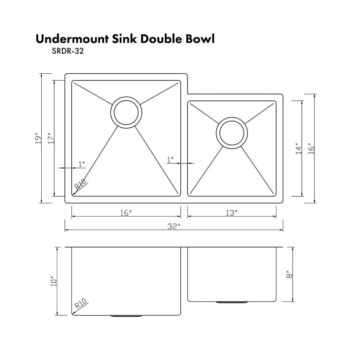 ZLINE Jackson 32" Undermount Double Bowl Sink In Stainless Steel, SRDR-32 by Farmhouse Kitchen and Bath