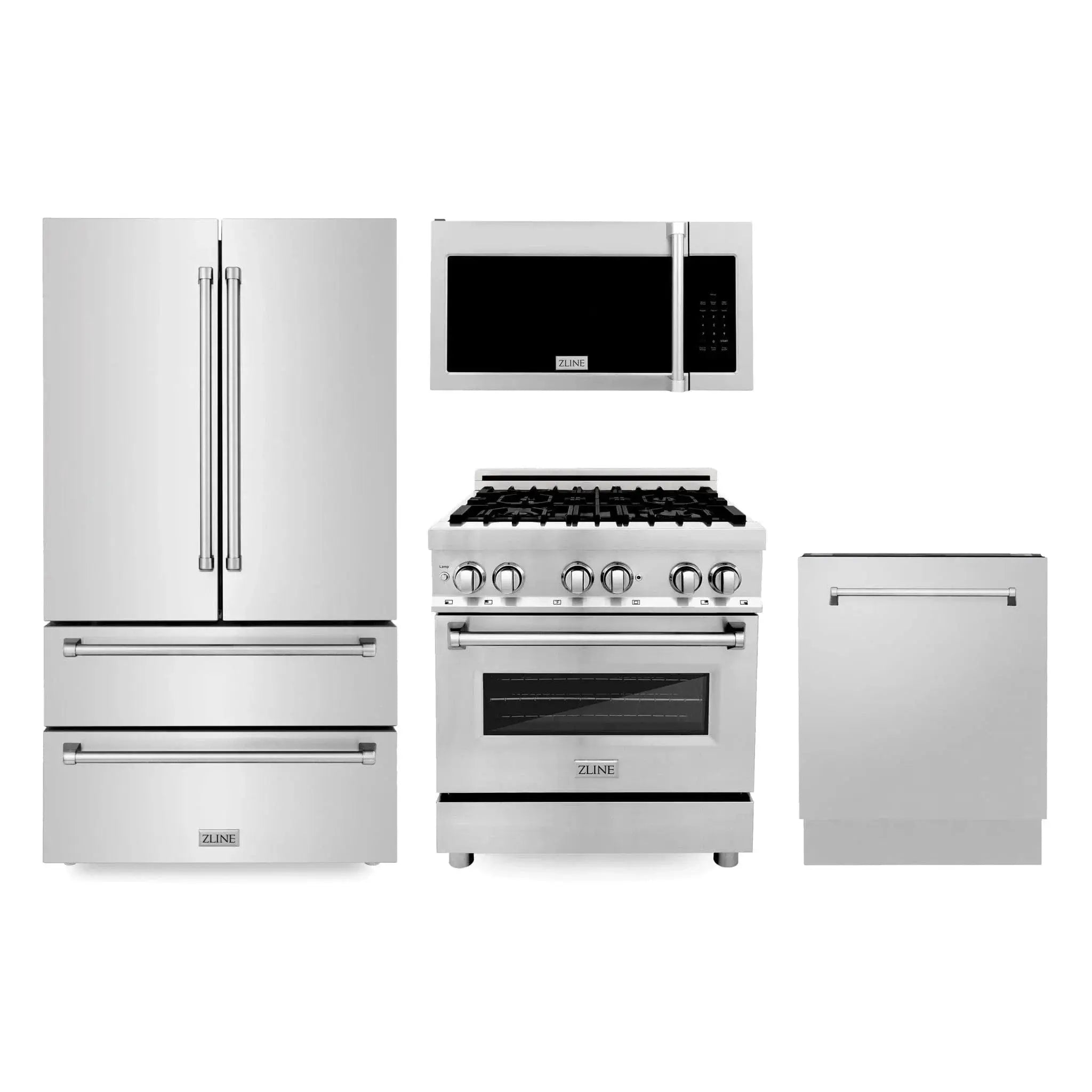 ZLINE Kitchen Package Refrigerator, Range , Microwave, Dishwasher , 4KPR-RAOTRH30-DWV by Farmhouse Kitchen and Bath
