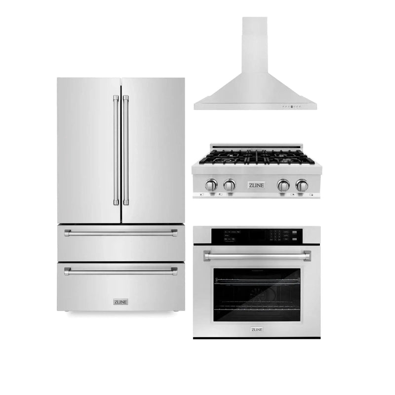 ZLINE Kitchen Package Refrigerator, Rangetop, Rangehood, Wall Oven, 4KPR-RTRH30-AWS by Farmhouse Kitchen and Bath