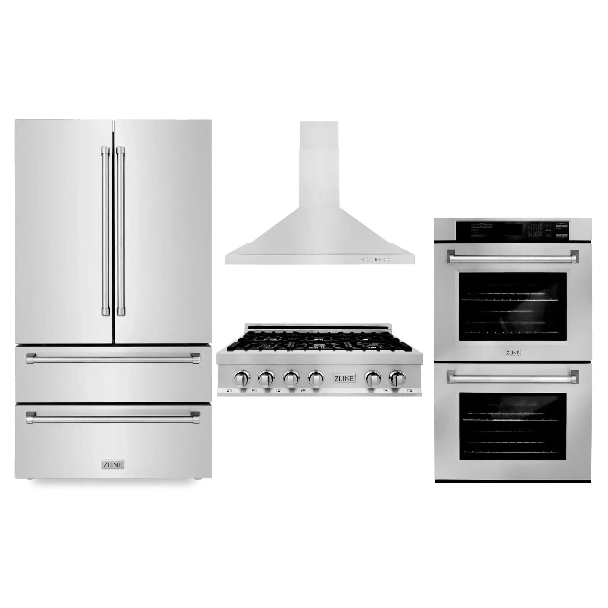 ZLINE Kitchen Package Refrigerator, Rangetop, Rangehood, Wall Oven, 4KPR-RTRH36-AWD by Farmhouse Kitchen and Bath