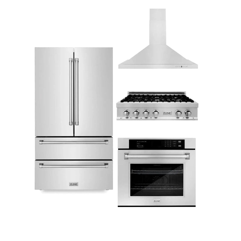 ZLINE Kitchen Package Refrigerator, Rangetop, Rangehood, Wall Oven, 4KPR-RTRH36-AWS by Farmhouse Kitchen and Bath