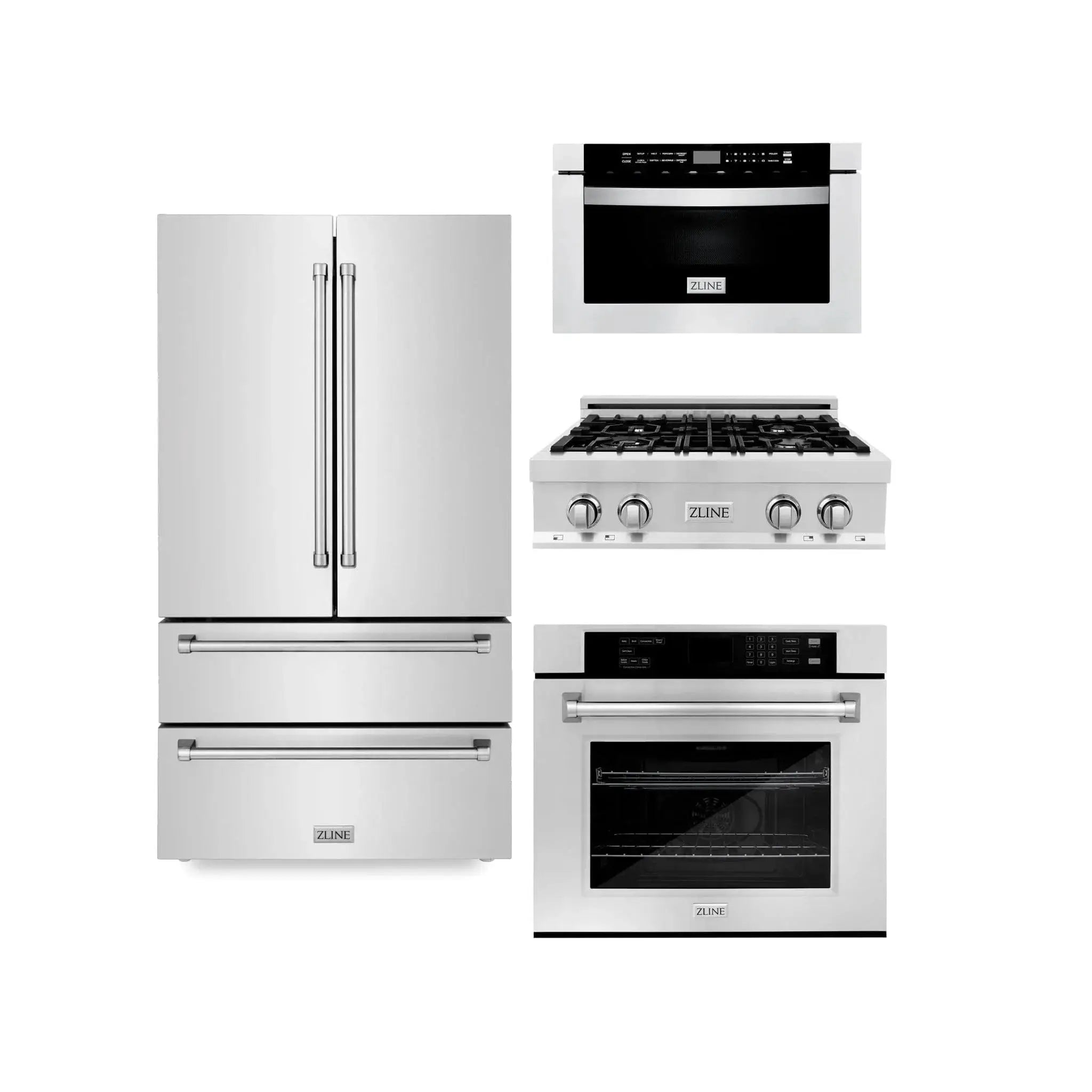 ZLINE Kitchen Package Refrigerator, Rangetop, Wall Oven, Microwave 4KPR-RT30-MWAWS by Farmhouse Kitchen and Bath