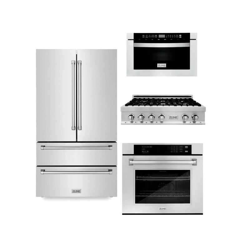 ZLINE Kitchen Package Refrigerator, Rangetop, Wall Oven, Microwave 4KPR-RT36-MWAWS by Farmhouse Kitchen and Bath