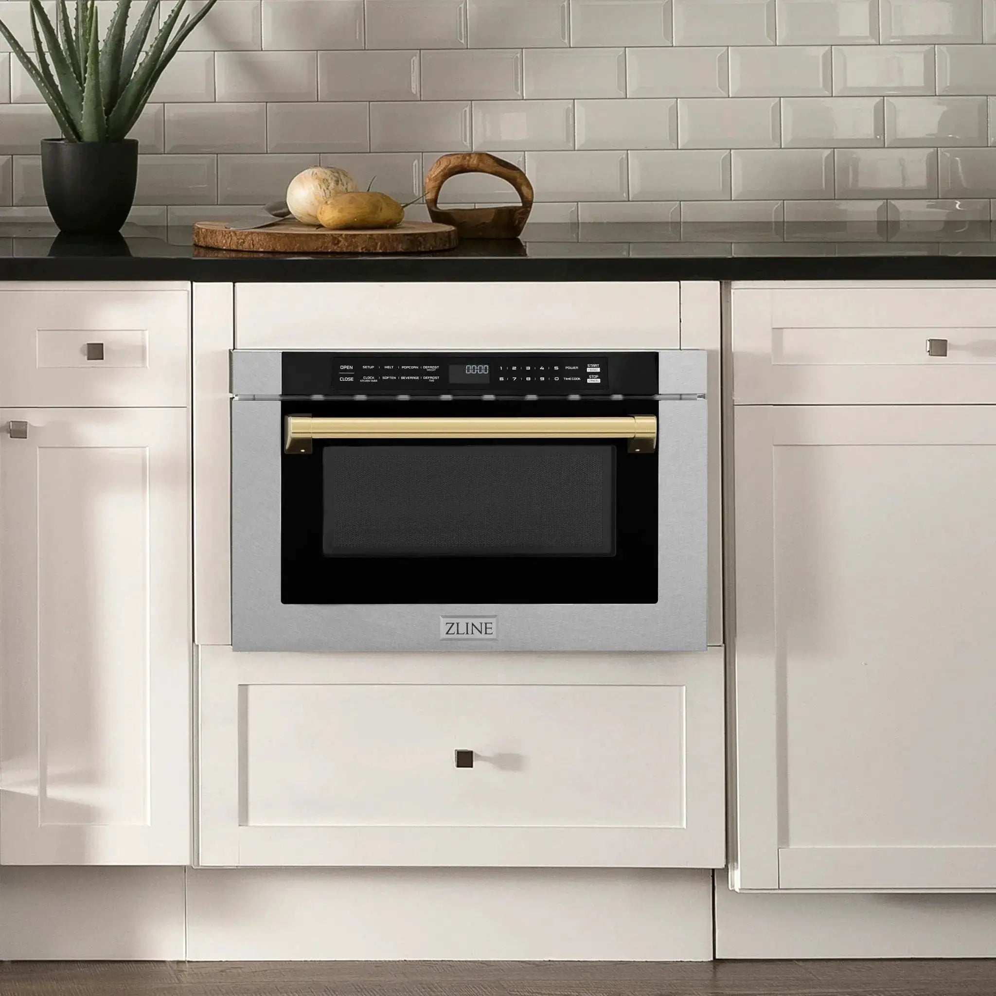 ZLine Microwave Drawer, DuraSnow and Gold MWDZ-1-SS-H-G by Farmhouse Kitchen and Bath