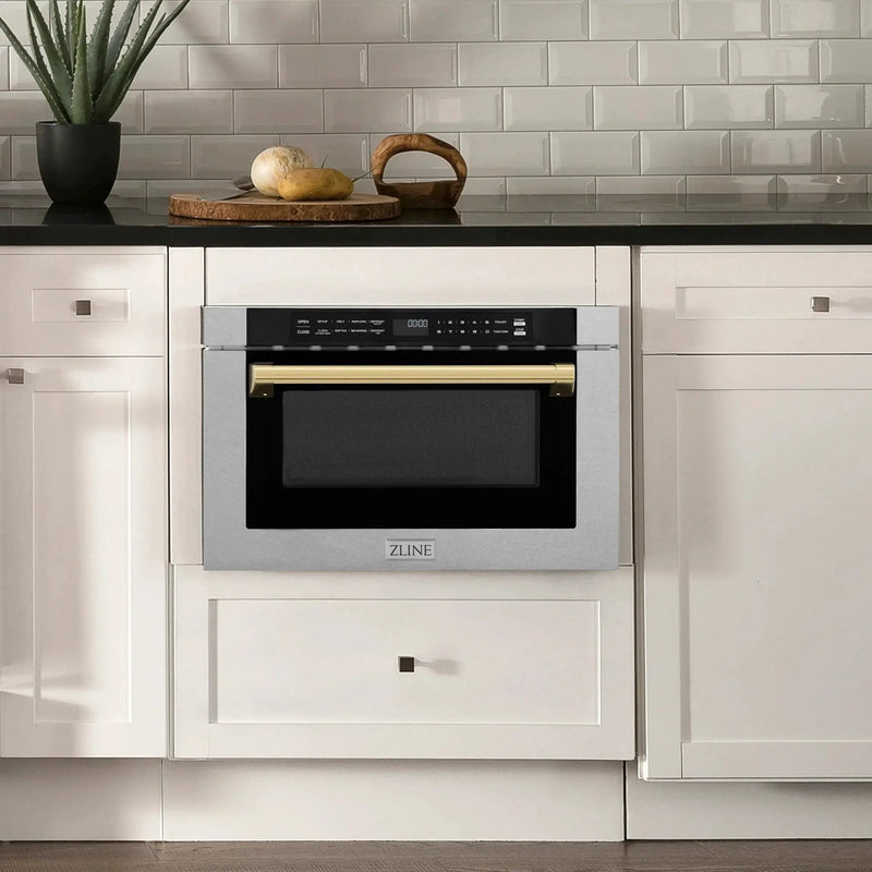 ZLine Microwave Drawer, DuraSnow and Gold MWDZ-1-SS-H-G by Farmhouse Kitchen and Bath