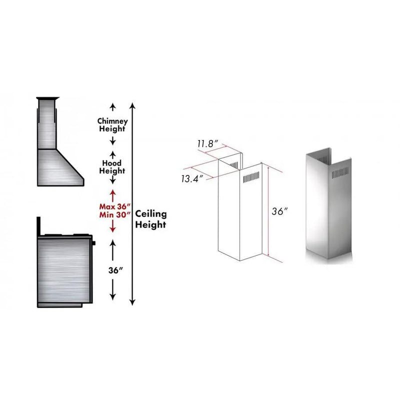ZLINE Outdoor Chimney Extension, 10ft Ceilings, 1PCEXT-667/697-304 by Farmhouse Kitchen and Bath