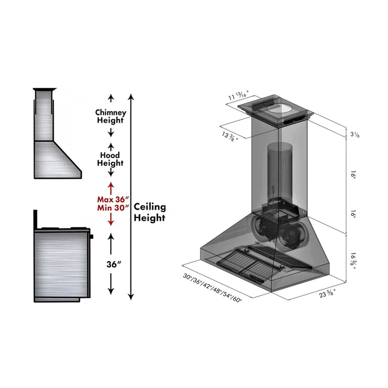 ZLINE Professional Convertible Vent Wall Mount Range Hood in Stainless Steel with Crown Molding 667CRN-30 by Farmhouse Kitchen and Bath