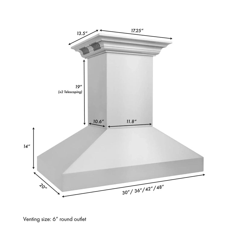 ZLINE Professional Island Mount Range Hood in Stainless Steel with Built-in CrownSound® Bluetooth Speakers 597iCRN-BT-36 by Farmhouse Kitchen and Bath