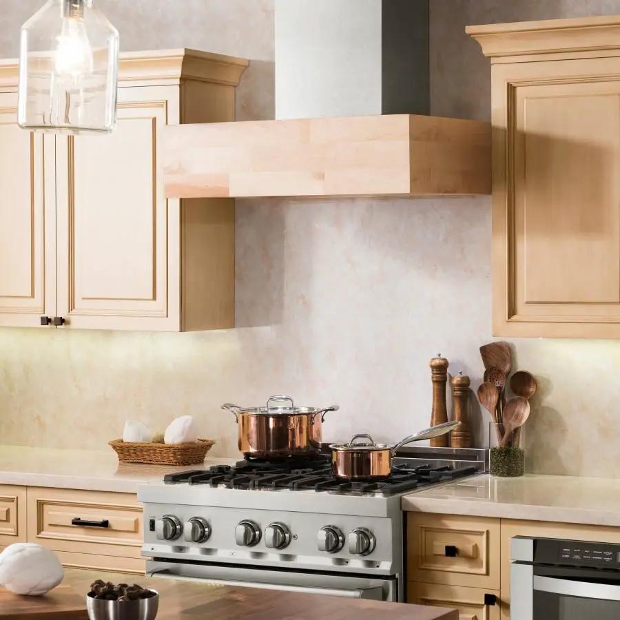 ZLINE 30" Wooden Wall Range Hood, Butcher Block, 681M-RS-30-400 by Farmhouse Kitchen and Bath