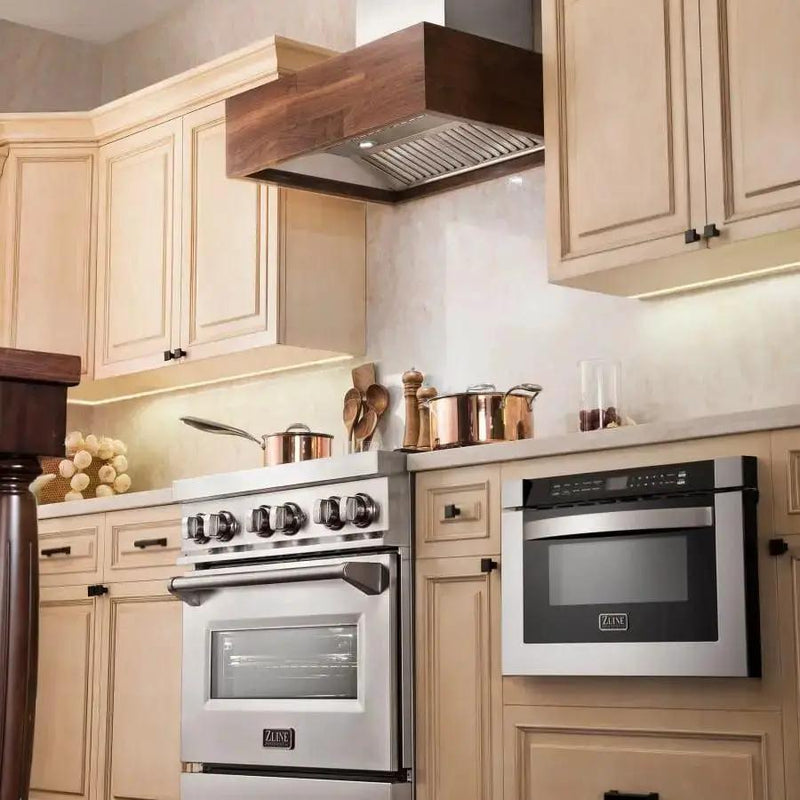 ZLINE 30" Wooden Wall Mount Range Hood Butcher Block, 681W-30 by Farmhouse Kitchen and Bath