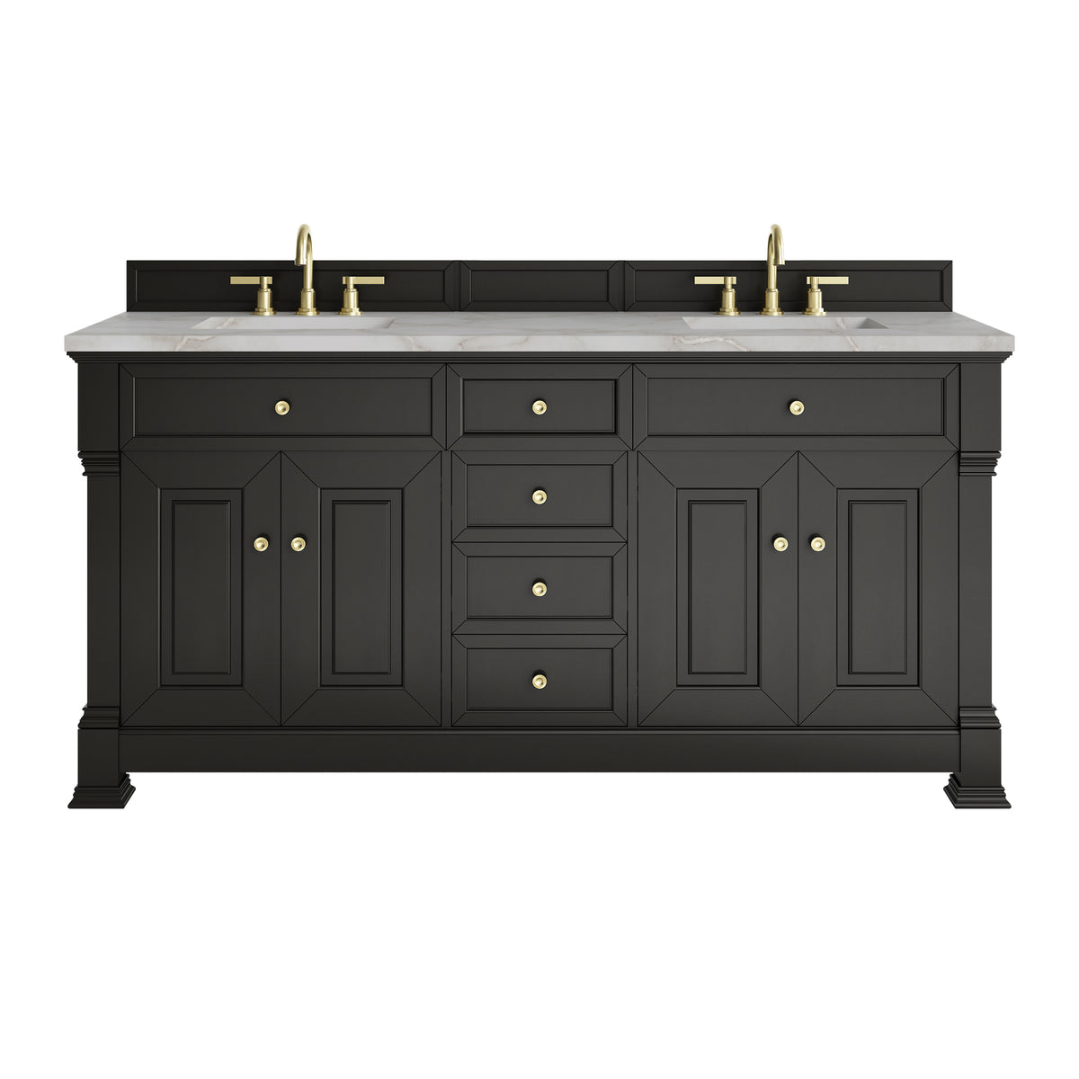 James Martin Brookfield 72" Double Bathroom Vanity, Black Onyx with Victorian Silver countertop
